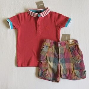 NEW next UK polo shirt & cargo shorts matching outfit set 3-6 months baby